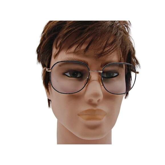 Blue Mayra II Large Frames Eyeglasses Blue Light Filtering Gold Tone w/ Case Vtg - Picture 9 of 12